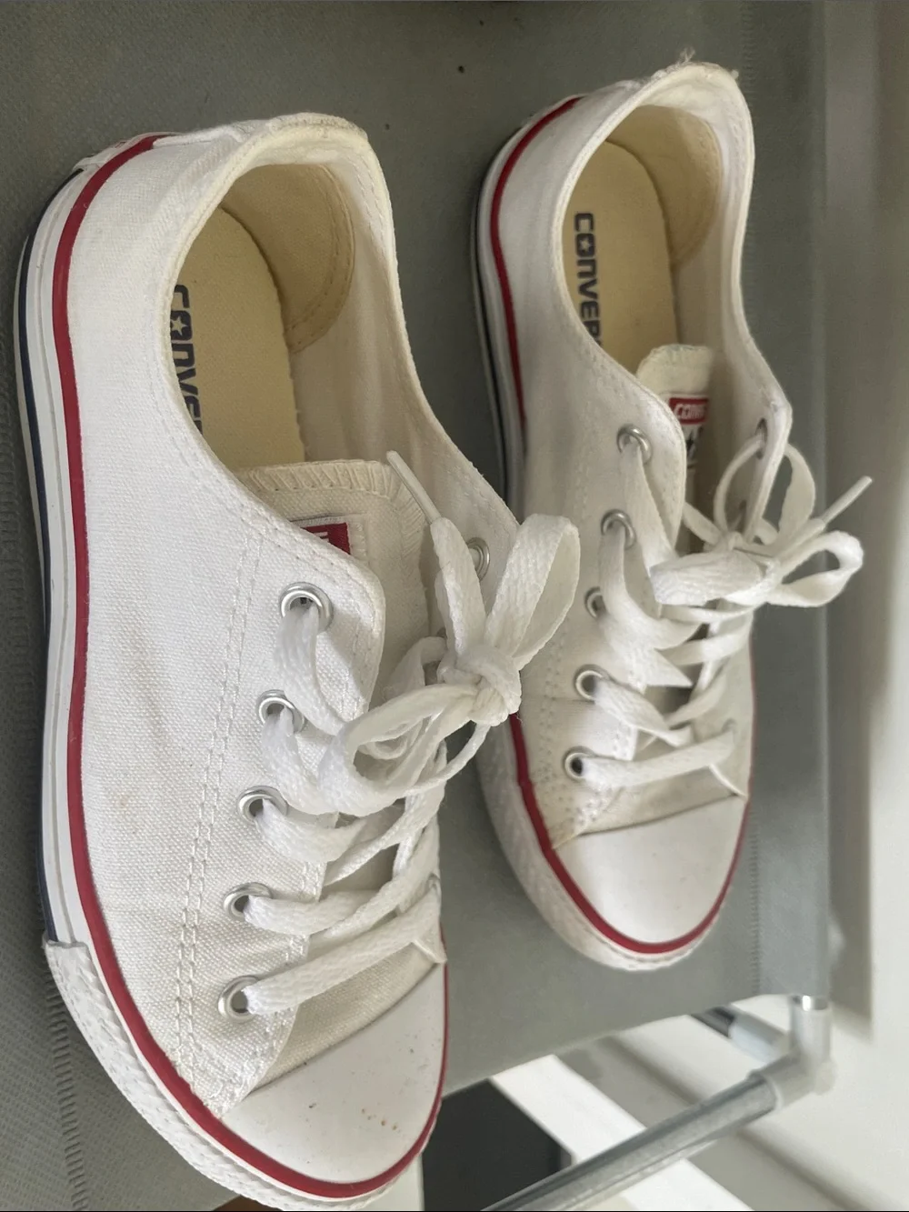 Converse Kids White Canvas Low-Top Sneakers with Red Accent